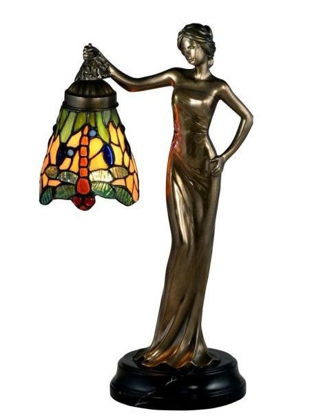 Photo 1 of 16.5 in. Cold Cast Bronze Accent Lamp with Hand Rolled Art Glass