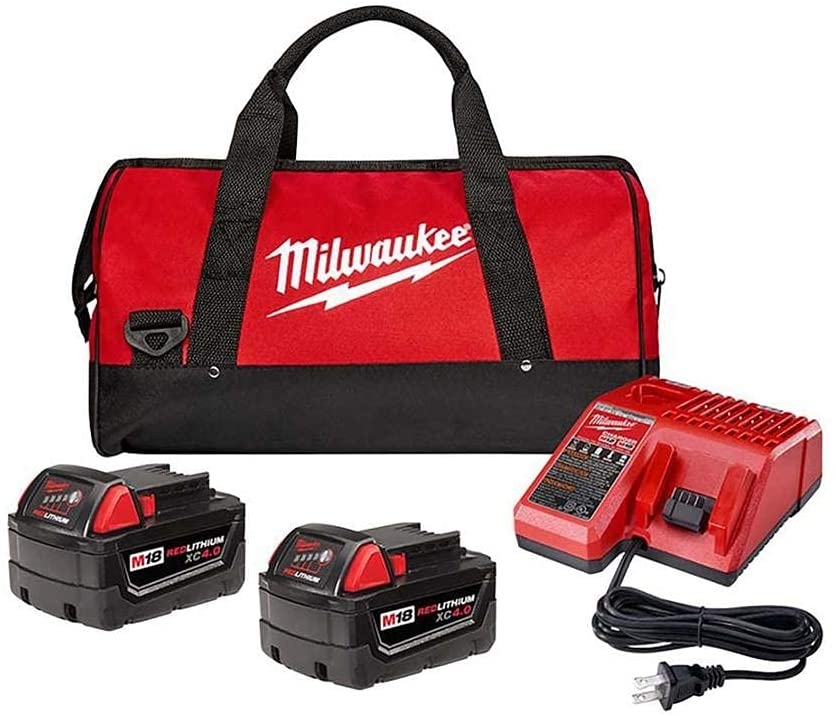 Photo 1 of 48-59-1840PG M18 18-Volt Lithium-Ion XC Starter Kit with Two 4.0 Ah Batteries, Charger and Contractor Bag
