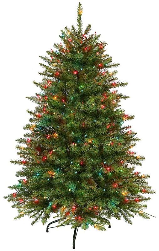 Photo 1 of  Puleo International 4.5 Foot Pre-Lit Fraser Fir Artificial Christmas Tree with 250 UL-Listed Multi-Color Lights, Green
