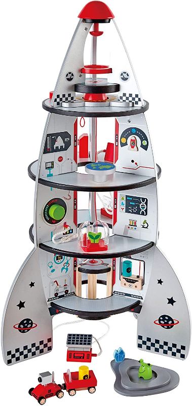 Photo 1 of Hape Four-Stage 20 Piece Durable Wooden Rocket and Spaceship Toy for Children, L: 18.8, W: 18.8, H: 29.1 inch
