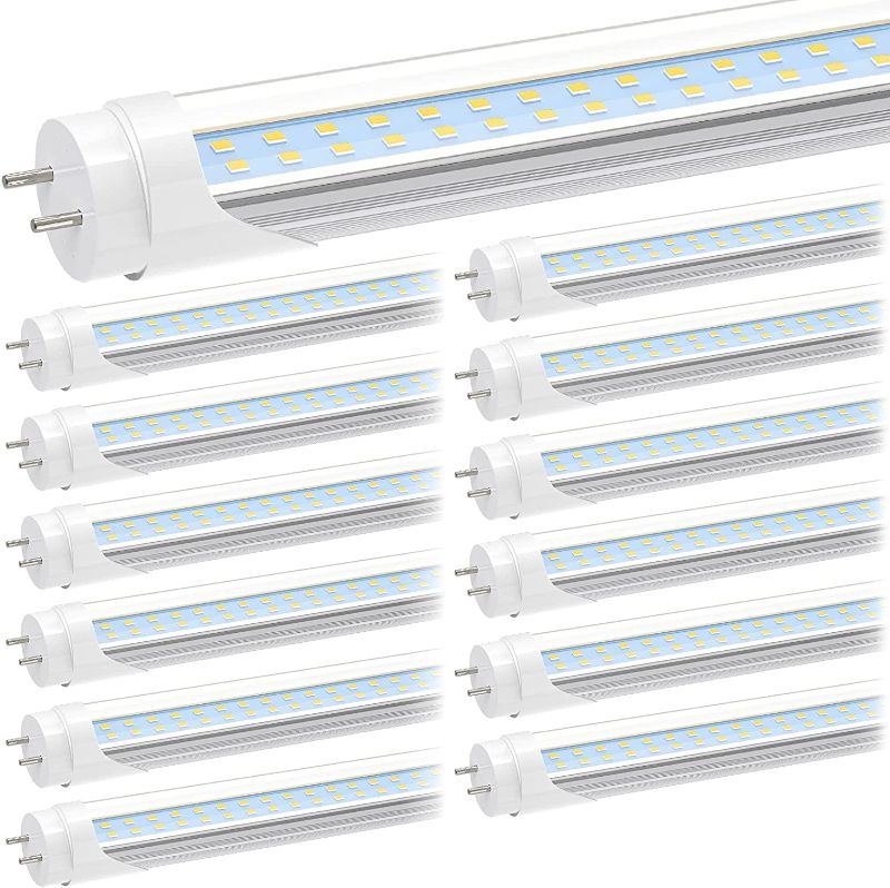 Photo 1 of JESLED T8 T12 4FT LED Tube Light Bulbs, 24W 6000K-6500K, 3000LM, 48 Inch LED Replacement for Flourescent Tubes, Ballast Bypass, Dual-end Powered, Clear, 4 Foot Garage Warehouse Shop Lights (12-Pack)
