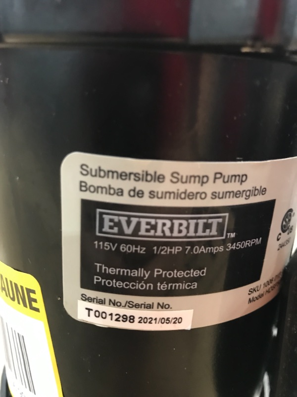 Photo 3 of Everbilt 1/3 HP Aluminum Submersible Sump Pump with Tether
