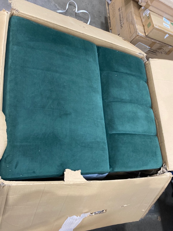 Photo 2 of ***BOX 2 OF 2 ONLY*** Reversible Sectional Sofa Sleeper, L-Shape Sofa with 2 Pillows,Modern Velvet Fabric Sofa Bed,for Small Space,Apartment,Living Room (Dark Green)
