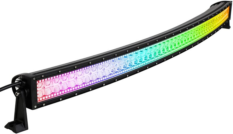 Photo 1 of Nicoko 52inch 300w Curved Led Light Bar with Chasing RGB halo ring for 10 Solid Color Changing with Strobe Flashing Modes Spot Flood Combo Beam IP67 waterproof&Free wiring harness for Off road Truck
