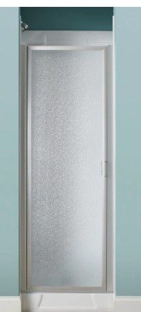 Photo 1 of 24 in. x 64 in. Framed Pivot Shower Door Kit in Silver with Pebbled Glass
