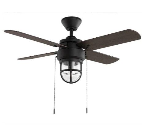 Photo 1 of Cedar Lake 44 in. Indoor/Outdoor LED Matte Black Damp Rated Ceiling Fan with Light Kit, Downrod and 4 Reversible Blades
