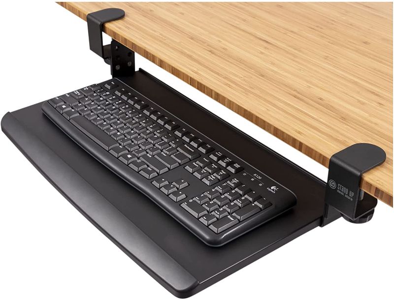 Photo 1 of Stand Up Desk Store Compact Clamp-On Retractable Adjustable Height Under Desk Keyboard Tray (Small, 24.5" Wide)
