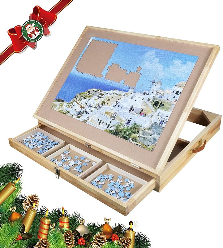 Photo 1 of FunnyGo Wooden Jigsaw Puzzle Easel, Durable Puzzle Table with 9 Drawers and Non-Slip Felt for Kids and Puzzle Enthusiasts, 34" X 26", for Puzzles up to 1500 Pieces
