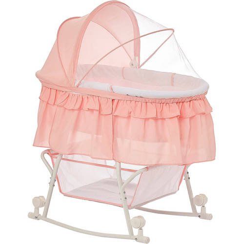 Photo 1 of Dream On Me Lacy Portable 2 in 1 Bassinet and Cradle in Rose Quartz