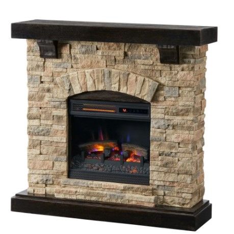 Photo 1 of **DAMAGED CORNER**
Home Decorators Collection
Pembroke 40 in. Freestanding Faux Stone Infrared Electric Fireplace in Tan with Mantel

//FIREPLACE POWERS ON!