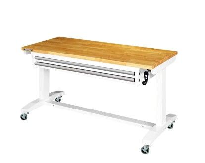 Photo 1 of 52 in. Adjustable Height Work Table with 2-Drawers in White
