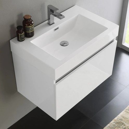 Photo 1 of (SINK ONLY) Mezzo 30 in. Modern Wall Hung Bath Vanity in White with Vanity Top in White with White Basin
