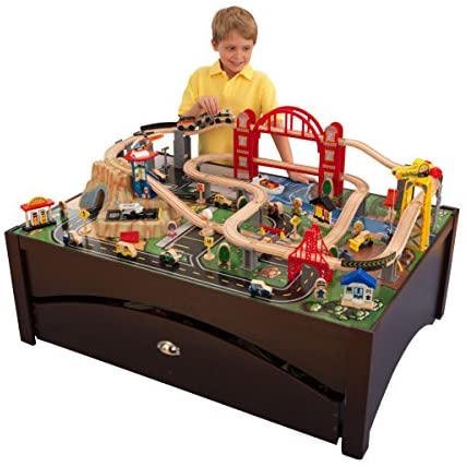 Photo 1 of KidKraft Metropolis Wooden Train Set & Table with 100 Pieces and Storage Drawer, Espresso, Gift for Ages 3+
