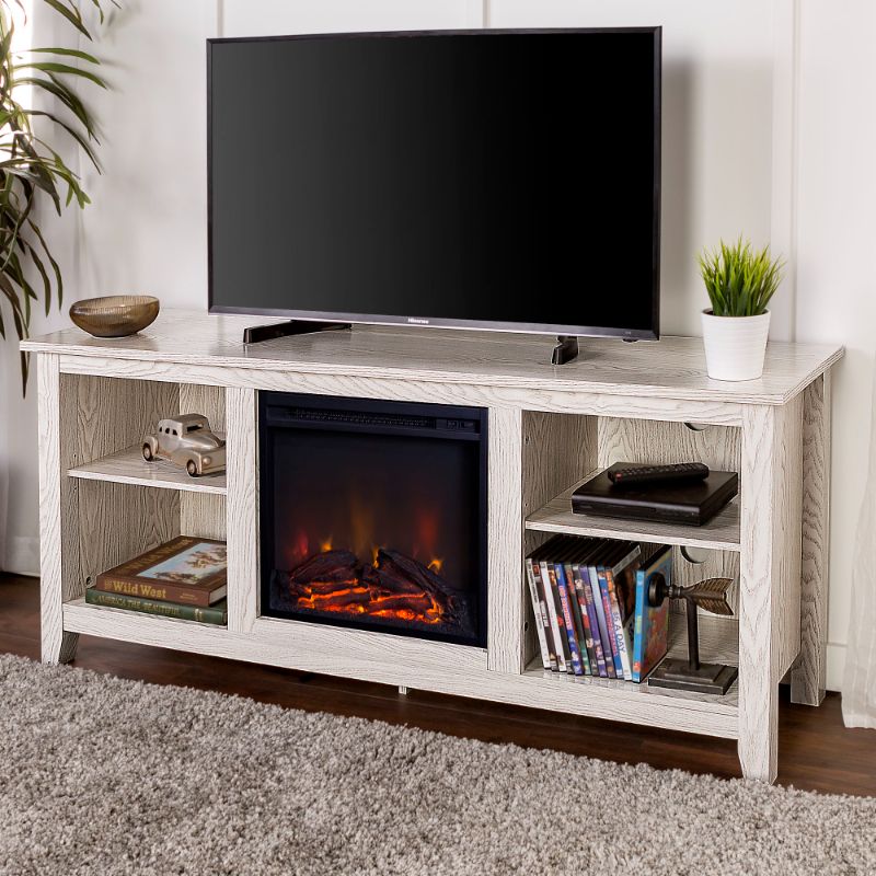 Photo 1 of *Damage*
Walker Edison Furniture W58FP18WW 58 in. Wood TV Stand Console with Fireplace, White