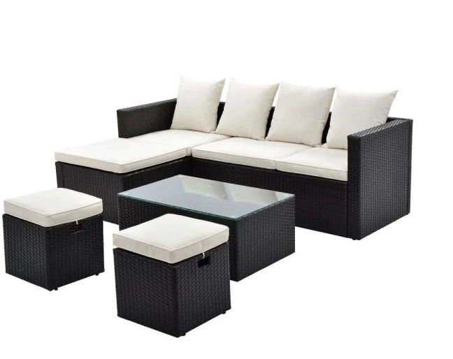 Photo 1 of ***INCOMPLETE***missing 3 other boxes**this is box 2 of 4**
Jelly 5-Piece PE Rattan Wicker Modern Outdoor Patio Conversation Furniture Set with Beige Cushion