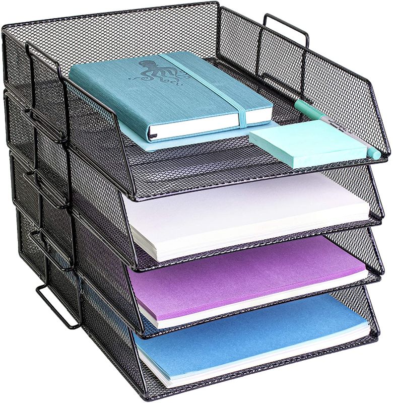 Photo 1 of 4 Tier Pack Stackable Tray Office Desk Organizer File and Desktop Holder for Paper Letter Accessories Black Discount Pack by MissionMax
