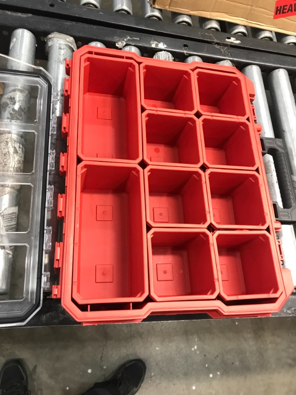 Photo 2 of 10-Compartment Red Deep Pro Portable Tool Box with Storage and Organization Bins for Small Parts
