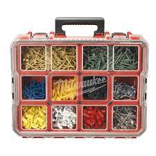 Photo 1 of 10-Compartment Red Deep Pro Portable Tool Box with Storage and Organization Bins for Small Parts
