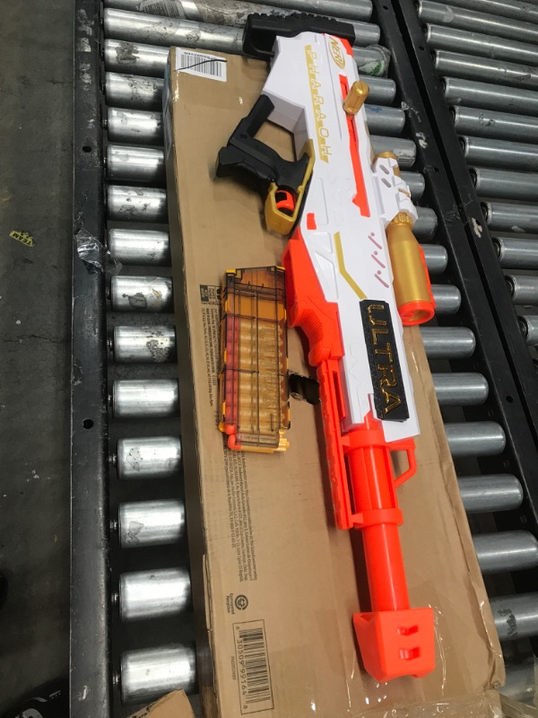 Photo 2 of NERF Ultra Pharaoh Blaster with Premium Gold Accents, 10-Dart Clip, 10 Ultra Darts, Bolt Action, Compatible Only Ultra Darts
PARTS ONLY!! NON-FUNCTIONAL!!
