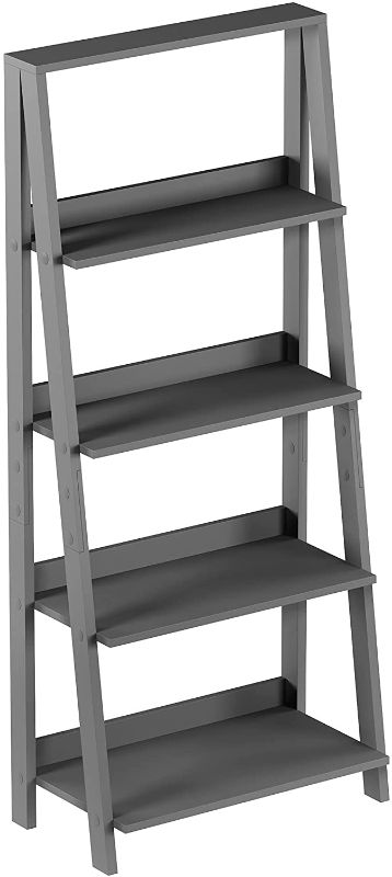 Photo 1 of 4 Tier Ladder Bookshelf - Free Standing Wooden Tiered Bookcase with Frame and Display Shelves for Living Room Storage by Lavish Home (Gray)
