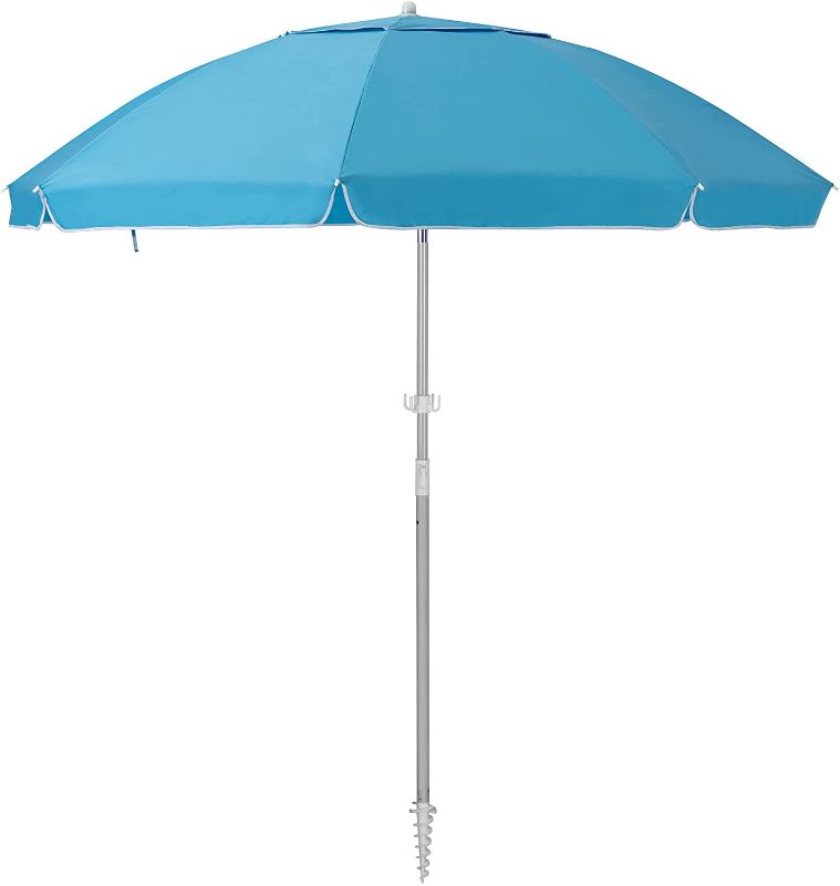 Photo 1 of  6.5ft Beach Umbrella with Sand Anchor & Tilt Mechanism, Portable UV 50+ Protection?Outdoor Sunshade Umbrella with Carry Bag?for Garden Beach Outdoor (Sky Blue)