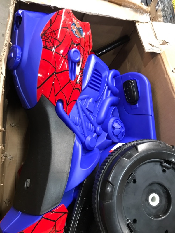 Photo 2 of Kid Trax Toddler Marvel Spider-Man Electric Motorcycle Ride On Toy, Kids 1.5-3 Years Old, 6 Volt Battery and Charger Included, Max Weight 45 lbs, Spider-Man Motorcycle
**Missing back tire***