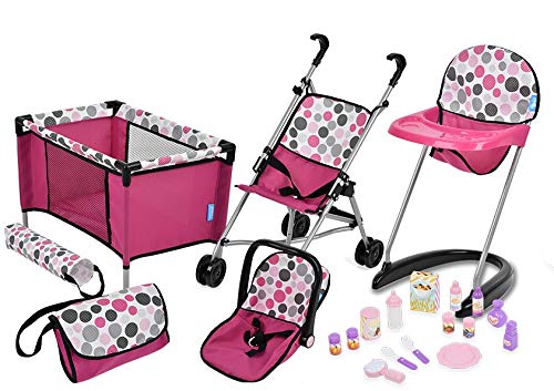 Photo 1 of 21Piece Doll Care Set with Stroller, High Chair, Play Yd & More
