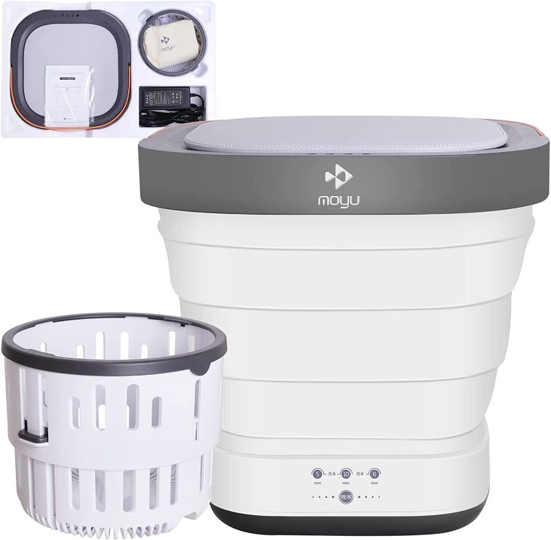 Photo 1 of Portable Washing Machine Mini Washer with Drain Basket, Foldable Small Washer for Underwear, Socks, Baby Clothes, Towels, Delicate Items (White)
