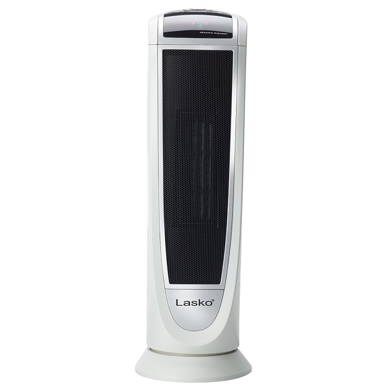 Photo 1 of Lasko? Digital 1500 Watts Electric Ceramic Oscillating Tower Heater, 2 Heat Settings, 22.8"H X 8.1"W X 7.3"D, White
