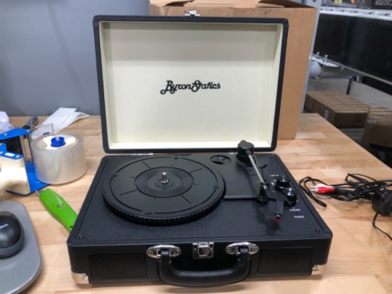 Photo 3 of ByronStatics Record Player, Vinyl Turntable Record Player 3 Speed with Built in Stereo Speakers, Replacement Needle, Supports RCA Line Out, AUX in, Portable Vintage Suitcase
