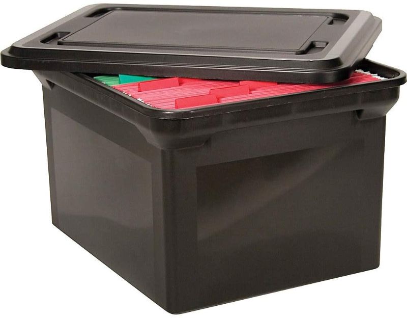 Photo 1 of ADVANTUS File Tote with Lid, 19 x 15.5 x 11 Inches, Black (34052)
