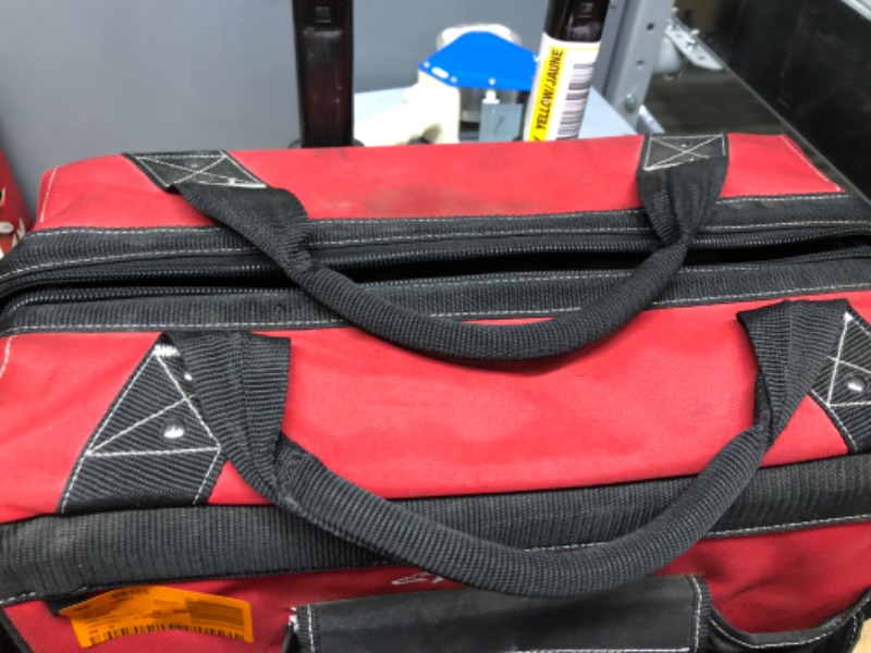 Photo 7 of USED CONDITION, GOOD CONDITION, Husky GP-43196N13 18" 600-Denier Red Water Resistant Contractor's Rolling Tool Tote Bag with Telescoping Handle
