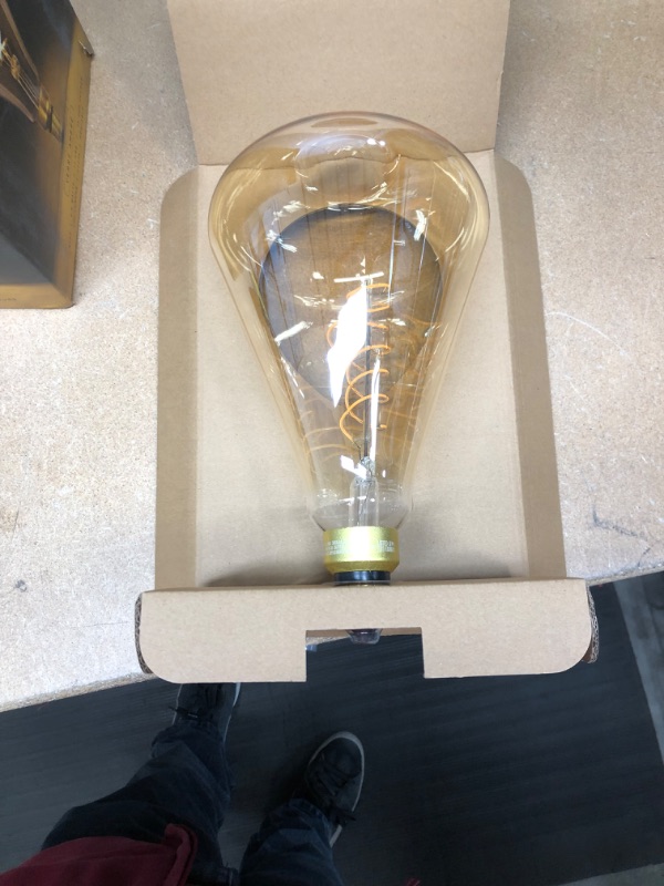 Photo 3 of 60-Watt Equivalent ST52 Dimmable Spiral Filament Oversized Amber Glass E26 Vintage Edison LED Light Bulb, Warm White
