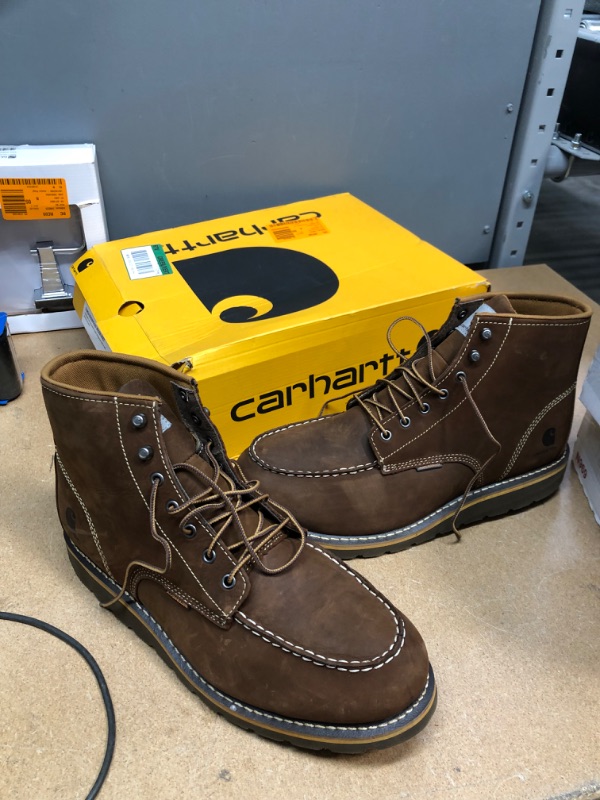 Photo 5 of Carhartt Men's Waterproof 6 in. Moc Toe Work Boot-Soft Toe-Dark Brown Wedge 014W
SZ W14