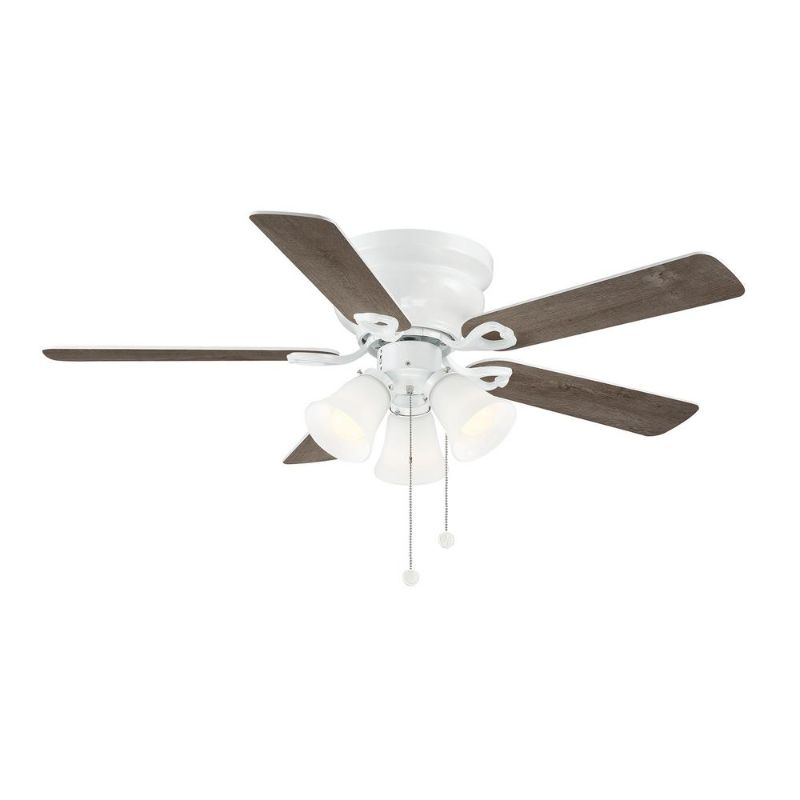 Photo 1 of FOR PARTS ONLY, INCOMPLETE Clarkston II 44 in. LED Indoor White Ceiling Fan with Light Kit
**MISSING GLASS PIECES FOR LIGHT BULBS**