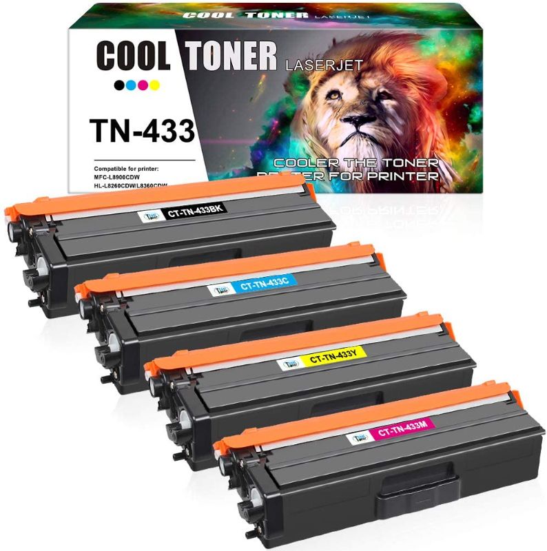 Photo 1 of Cool Toner Compatible Toner Cartridge Replacement for Brother TN433 TN-433 TN431 Brother HL-L8360Cdw MFC-L8900Cdw HL-L8260Cdw MFC-L8610Cdw HL-L8360Cdwt Printer Ink (Black Cyan Magenta Yellow, 4 Pack)
