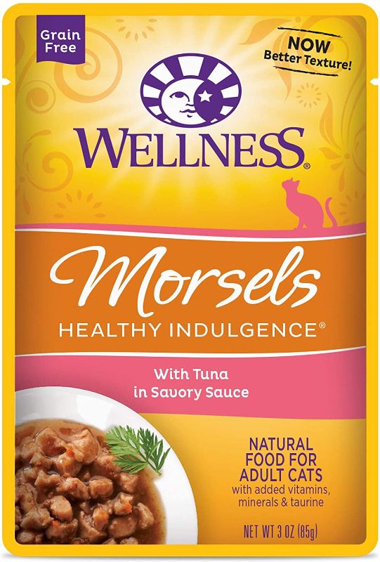 Photo 1 of **EXPIRES 09/11/2022** 2-PACK Wellness Healthy Indulgence Natural Grain Free Morsels With Tuna in Savory Sauce Wet Cat Food, 3 oz., Case of 12, 12 X 3 OZ
