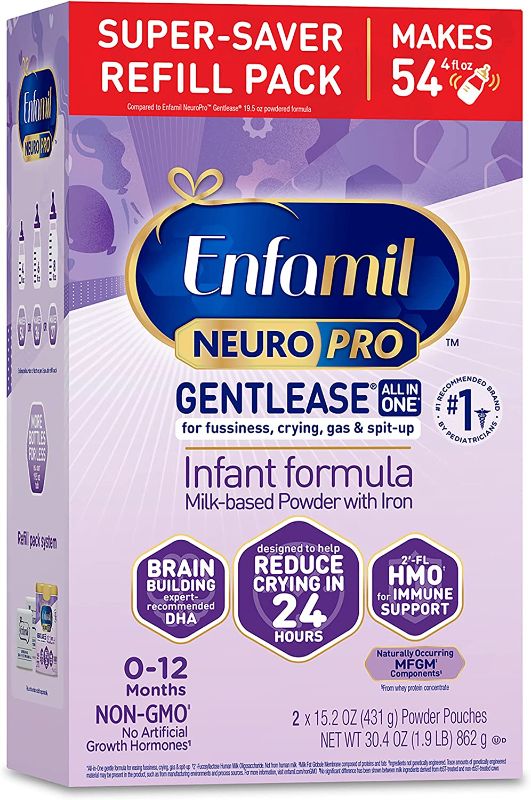 Photo 1 of **EXPIRES 03/01/2022** 2-PACK Enfamil NeuroPro Gentlease Baby Formula, Brain and Immune Support with DHA, Clinically Proven to Reduce Fussiness, Crying, Gas and Spit-up in 24 Hours, Non-GMO, Powder Refill Box, 30.4 Oz