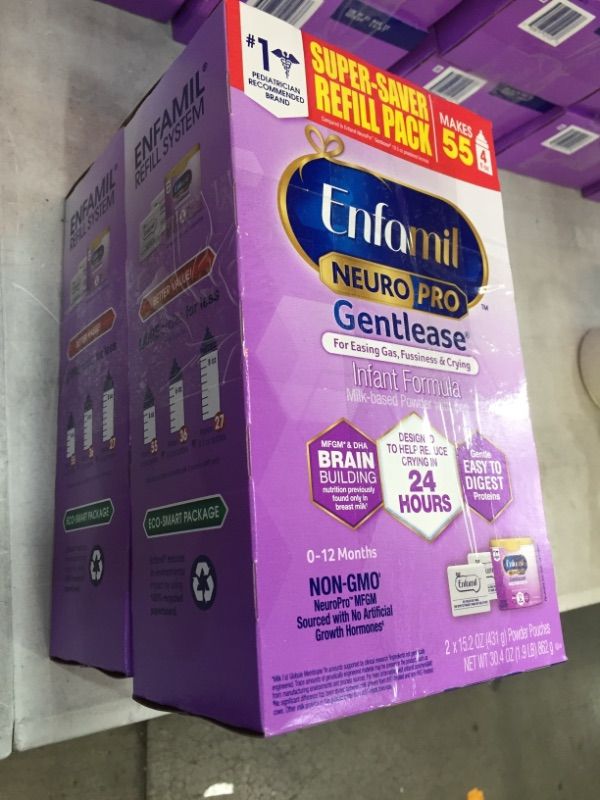 Photo 3 of **EXPIRES 03/01/2022** 2-PACK Enfamil NeuroPro Gentlease Baby Formula, Brain and Immune Support with DHA, Clinically Proven to Reduce Fussiness, Crying, Gas and Spit-up in 24 Hours, Non-GMO, Powder Refill Box, 30.4 Oz