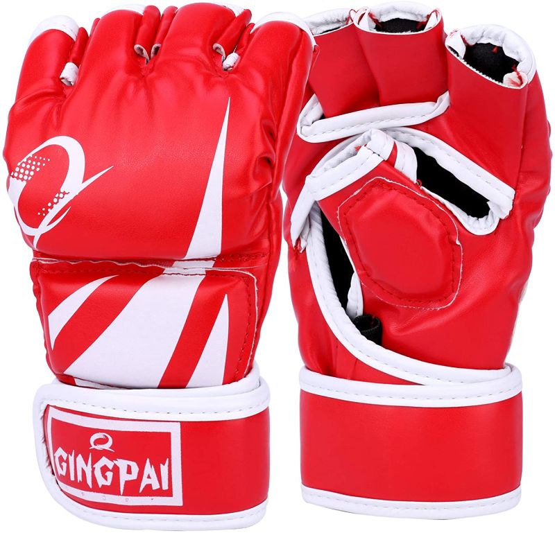 Photo 1 of GINGPAI UFC MMA Gloves,Half-Finger Boxing Fight Gloves for Men & Women, Kickboxing Gloves with Open Palms, Boxing Gloves for Punching Bag, Sparring, Muay Thai
