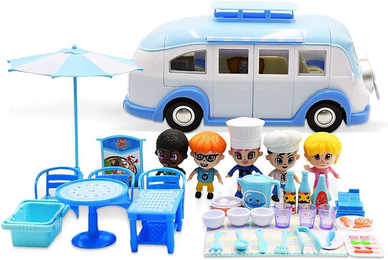 Photo 1 of 40PCs Travel Car Picnic Ice Cream Car Set, Child Camper Minifigures Parasol Table Chair Stickers Pretend Toy Playset Set with 5 Dolls for Boys and Girls(Pink)
