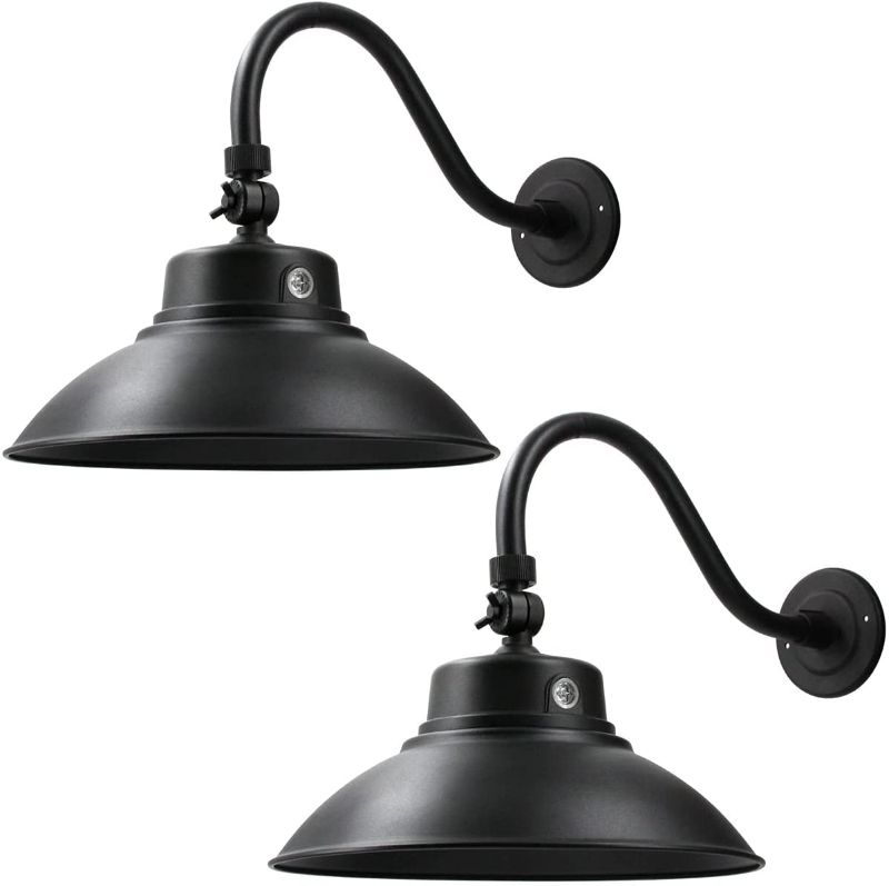 Photo 1 of 14in. Black LED Gooseneck Barn Light 42W 4200lm Warmlight LED Fixture for Indoor/Outdoor Use - Photocell Included - Swivel Head, Energy Star Rated - ETL Listed - Sign Lighting - 3000K Warmlight 2Pack
