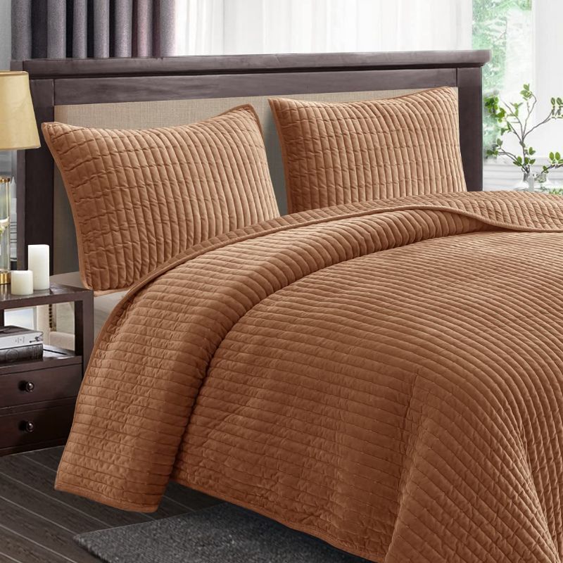Photo 1 of ***SIMILAR TO COVER PHOTO*** Shalala Lightweight Bedding Comforter Set Velvet Quilt Set Luxury Coverlet for All Season Diamond Quilting Bedspread with Soft Brushed Microfiber Back Machine Washable King Caramel Gold
