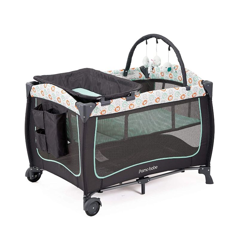 Photo 1 of Pamo Babe Deluxe Nursery Center ,Portable Playard with Bassinet,Changing Table and Toy bar with Soft Toys(Green)
