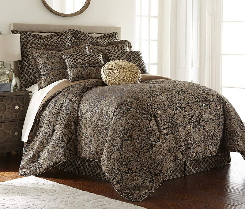 Photo 1 of 
Sterling Creek Valencia 9-Piece Black Gold Floral Jacquard Oversized Comforter Set (California King)
