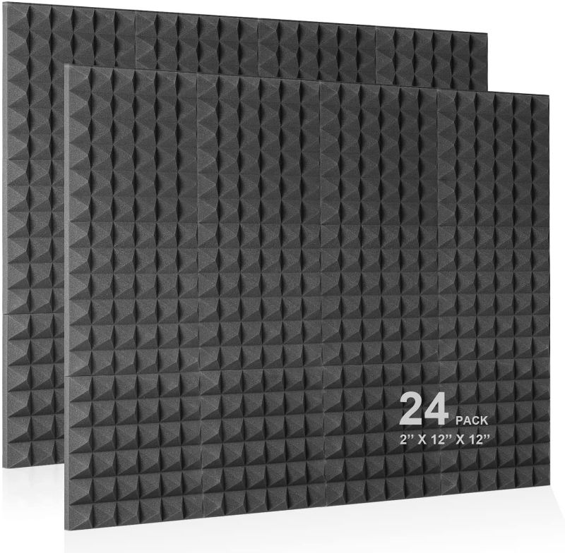 Photo 1 of  2pk of 24 Acoustic Panels 24 Pack, 12 x 12 x 1 Inches Acoustic Foam Panels for Absorbing Noise and Echoes, High Density Sound Proof Foam Panels with Double Side Tapes...
