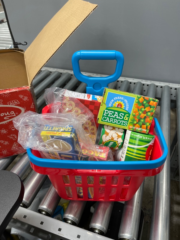 Photo 2 of Melissa & Doug Fill and Roll Grocery Basket Play Set With Play Food Boxes and Cans 
