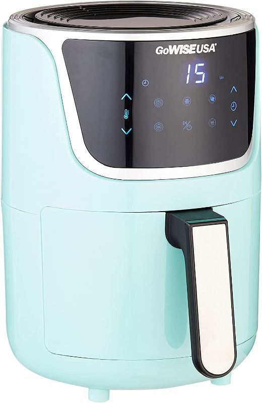 Photo 1 of GoWISE USA Electric Mini Air Fryer with Digital Touchscreen + Recipe Book, 1.7-Qt up to 2 Qt Max, Mint/Silver
