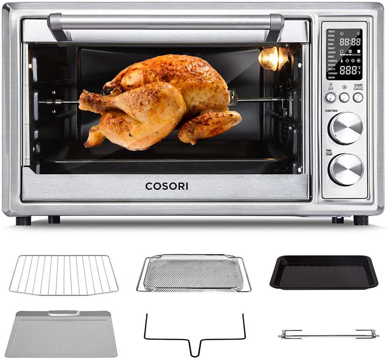 Photo 1 of COSORI Air Fryer Toaster Oven Combo, 12-in-1, Countertop ConvectionOven 32QT XL Large Capacity, Rotisserie, Dehydrator, 100 Recipes & 6 Accessories Included CO130-AO, 30L, Manual-Silver door does not close completely
