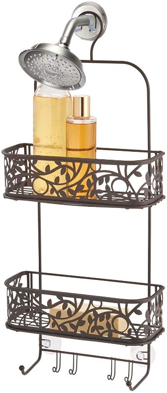 Photo 1 of **hook is broken off** iDesign Vine Metal Wire Hanging Shower Caddy, Extra Wide Space for Shampoo, Conditioner, and Soap with Hooks for Razors, Towels, and More, 10.5" x 4.5" x 25"
